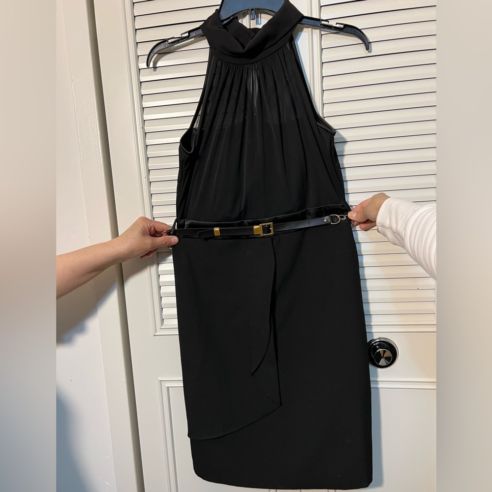 Black stylish cocktail dress with belt size xs